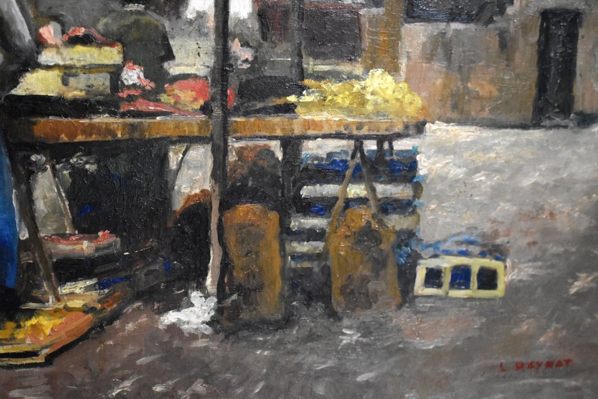 Louis Peyrat ( 1911-1999 ). Vue Petit Marché à Limoges. scène animée maraicher à son étalage   -photo-3