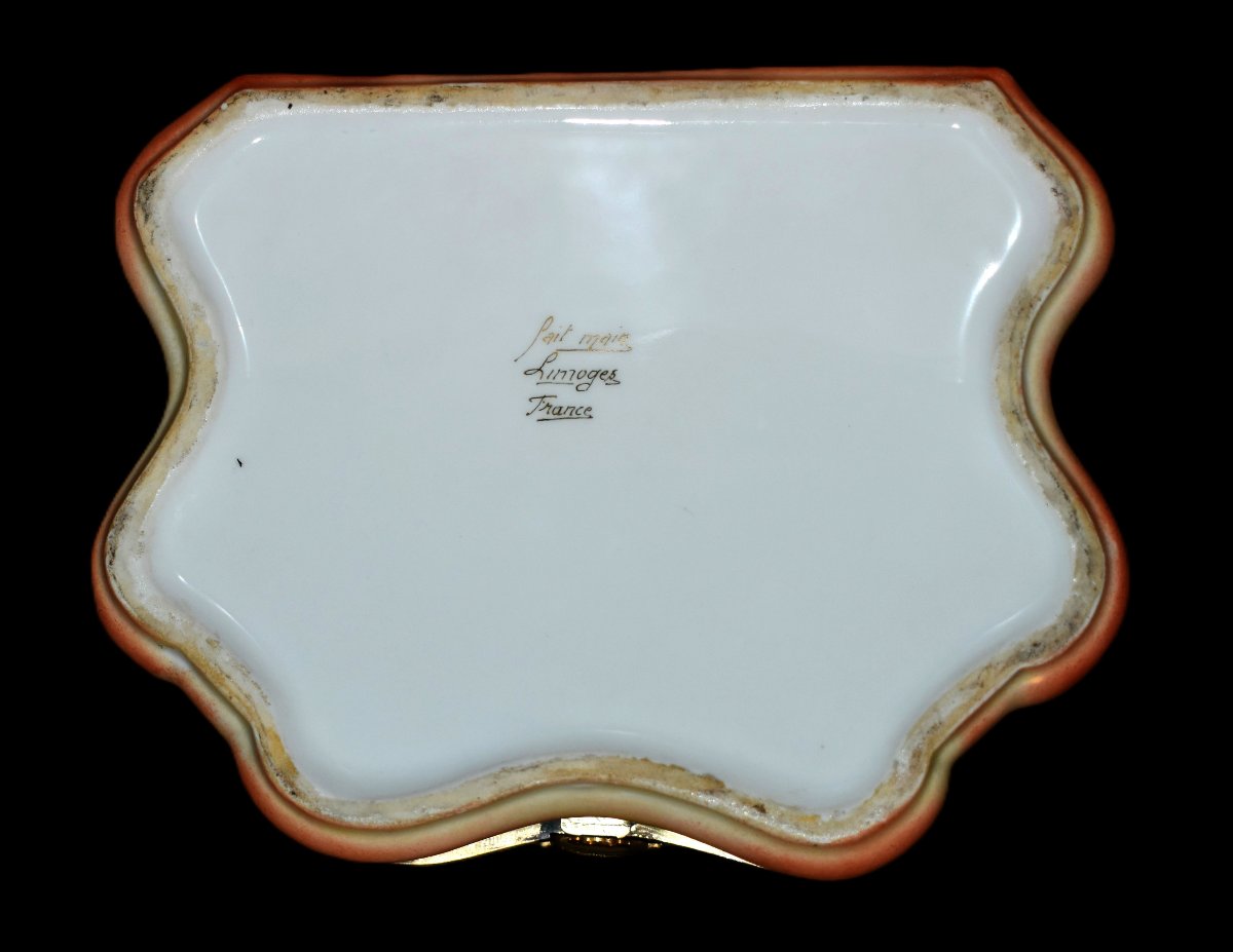 F. Poujol, Large Gift Set, Limoges Porcelain Box, Hand-painted Floral-decorated Candy Box-photo-8