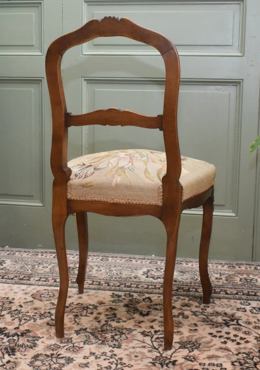 Chaise de Style Louis XV en Noyer , Tissu aux petits points, siège de salon ou chambre fin XIXe-photo-3