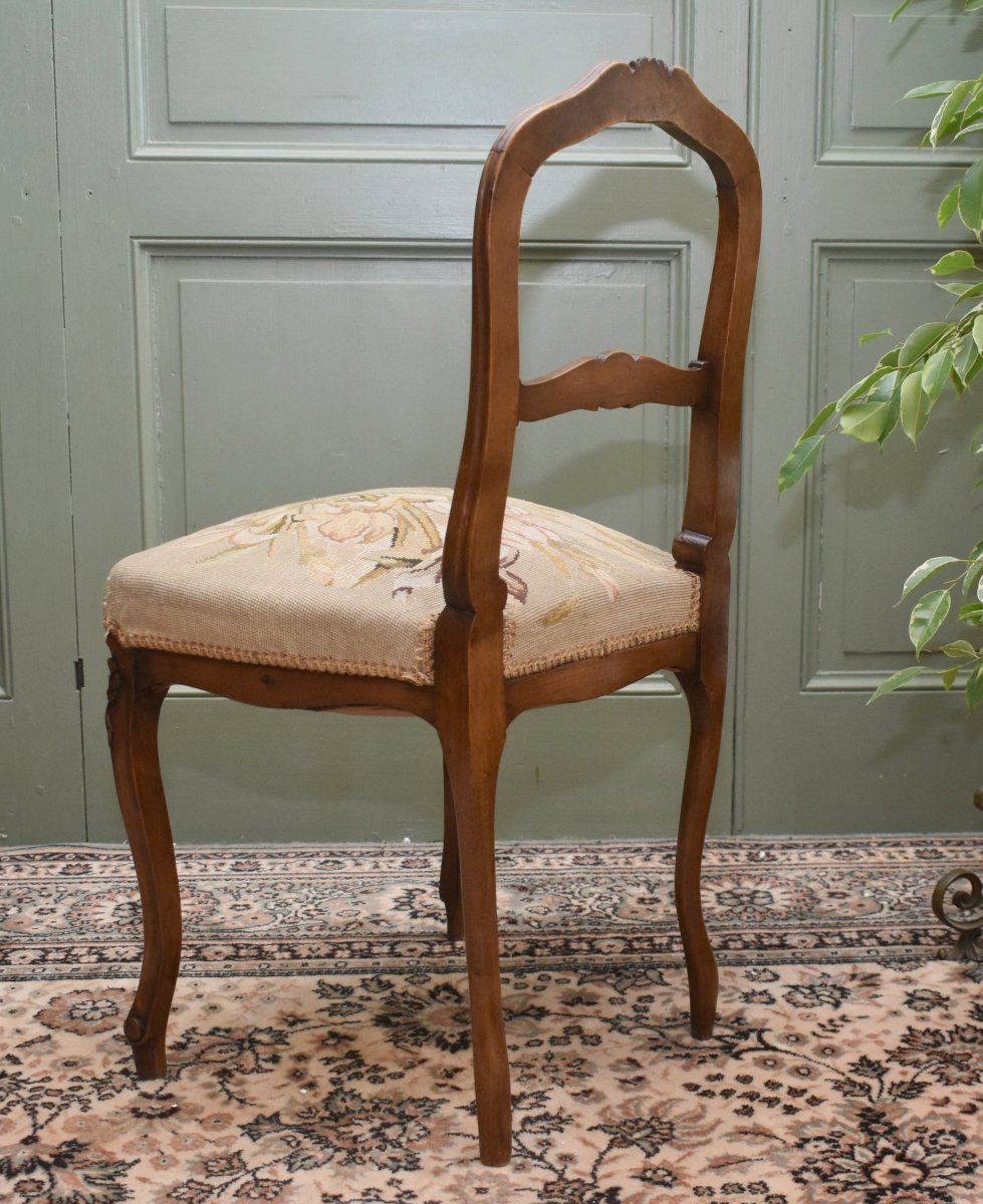 Chaise de Style Louis XV en Noyer , Tissu aux petits points, siège de salon ou chambre fin XIXe-photo-1