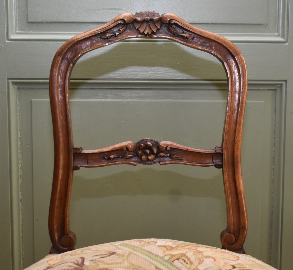 Chaise de Style Louis XV en Noyer , Tissu aux petits points, siège de salon ou chambre fin XIXe-photo-2