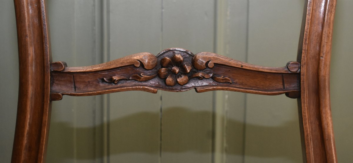 Chaise de Style Louis XV en Noyer , Tissu aux petits points, siège de salon ou chambre fin XIXe-photo-3