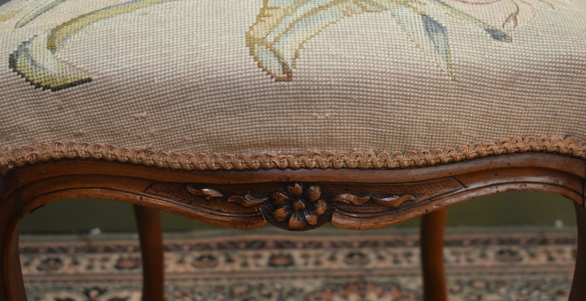Chaise de Style Louis XV en Noyer , Tissu aux petits points, siège de salon ou chambre fin XIXe-photo-5