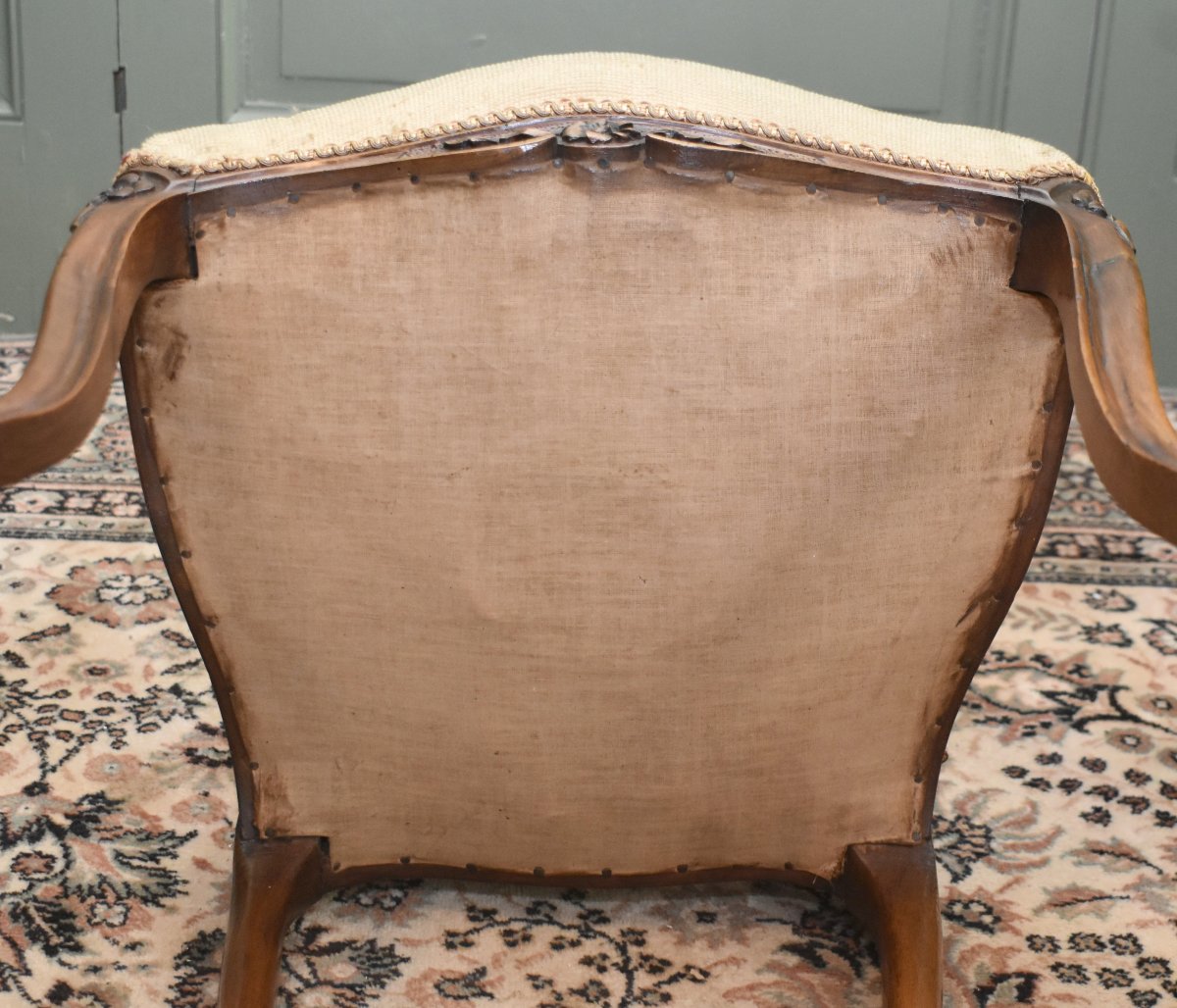 Chaise de Style Louis XV en Noyer , Tissu aux petits points, siège de salon ou chambre fin XIXe-photo-8