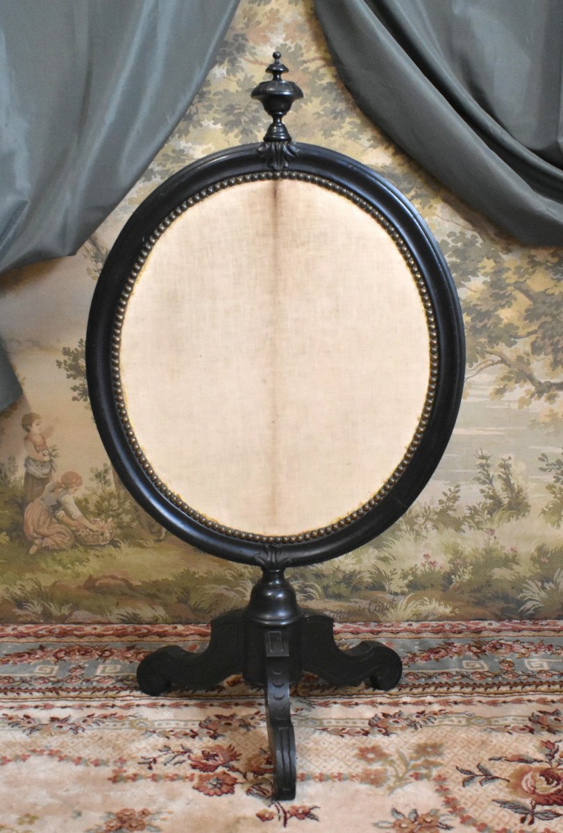 Napoleon III-era Swiveling Medallion-shaped Fireplace Screen, Oval Fireguard, 19th Century-photo-7