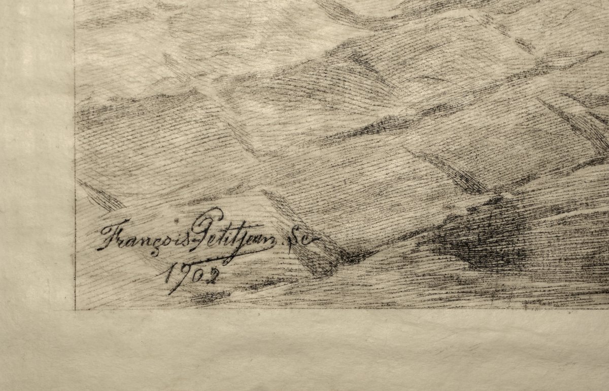 Gravure de Petitjean d'Après Georges Cain , couple  devant les Bouquinistes sur quais de Seine-photo-3