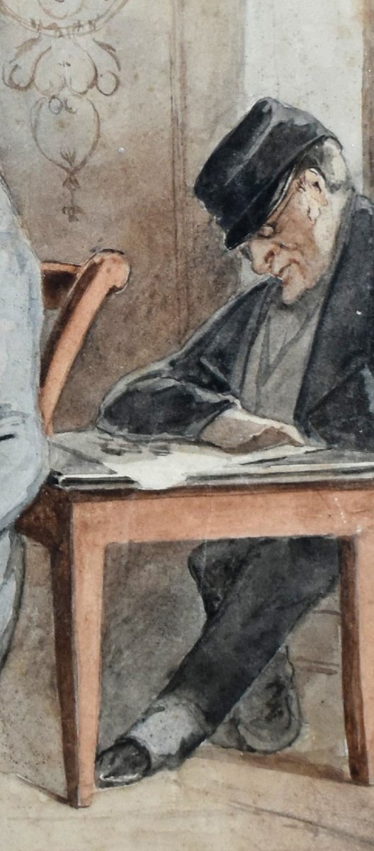 Aquarelle , Fumeur De Pipe, Scène Animée  , Homme De Qualité Fumant La pipe-photo-3