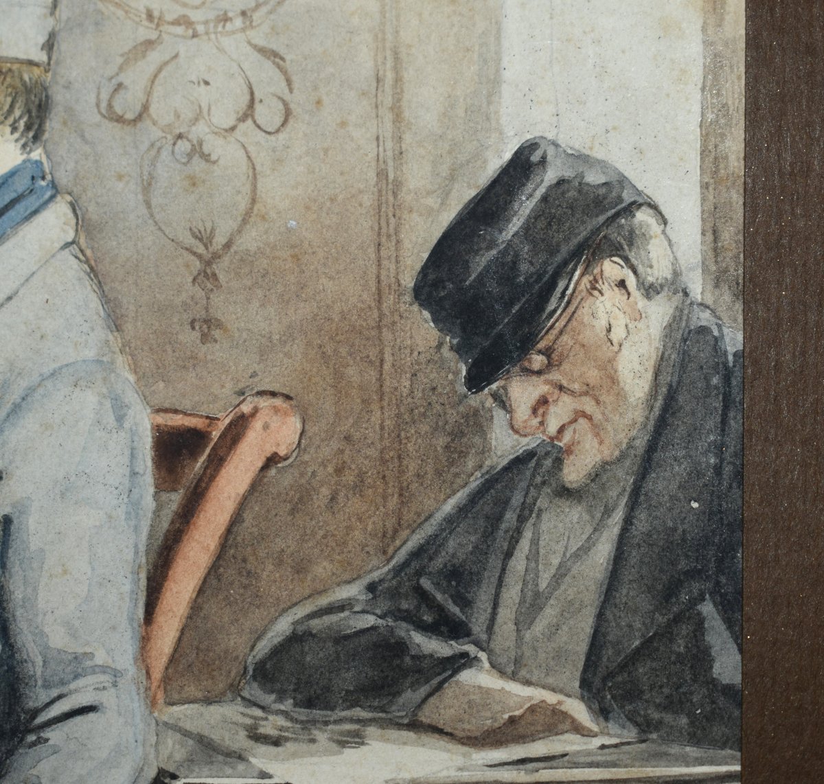 Aquarelle , Fumeur De Pipe, Scène Animée  , Homme De Qualité Fumant La pipe-photo-4