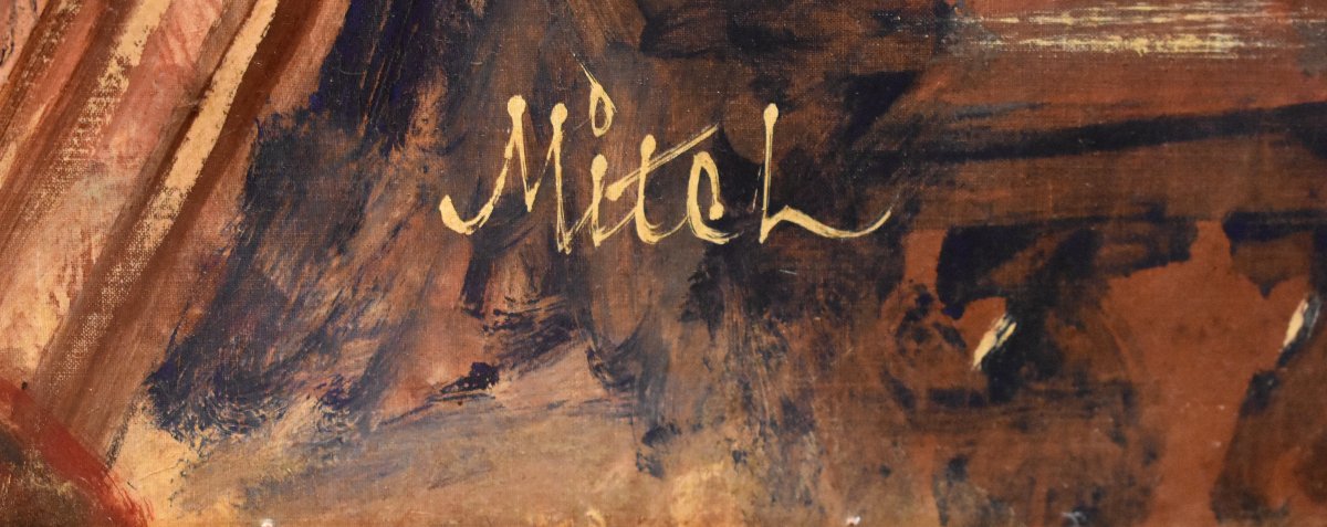Très Important tableau, fresque d'une scène animée de la vie  Parisienne en 1900, signée  Mitch-photo-4