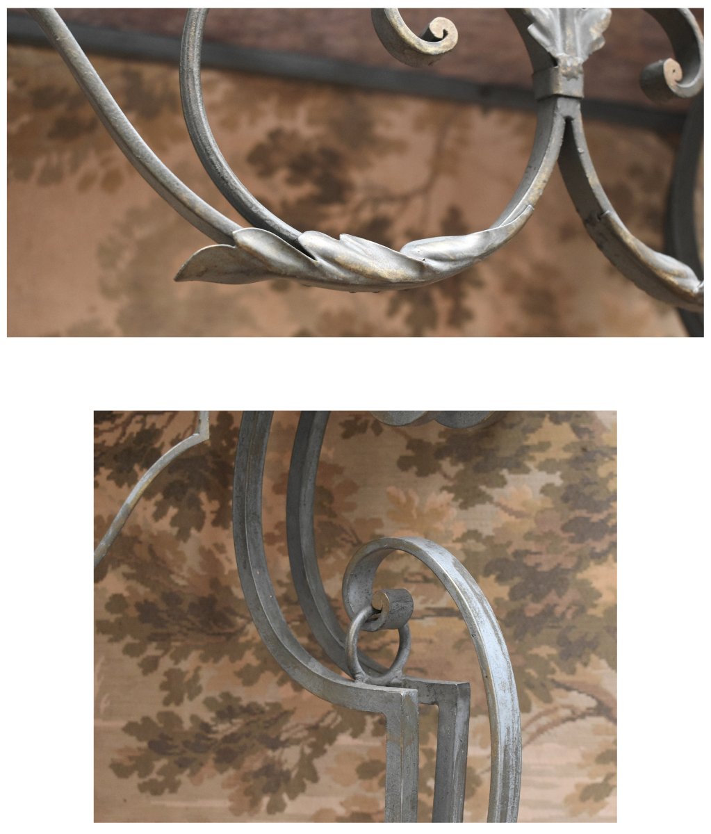 Console en fer forgé  et laqué , de style Louis XV avec dessus marbre-photo-4