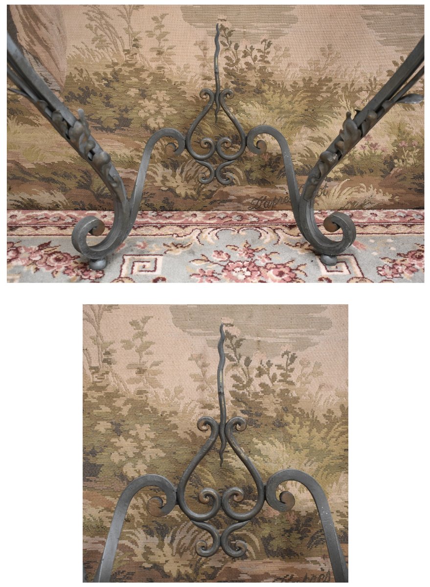 Console en fer forgé  et laqué , de style Louis XV avec dessus marbre-photo-5