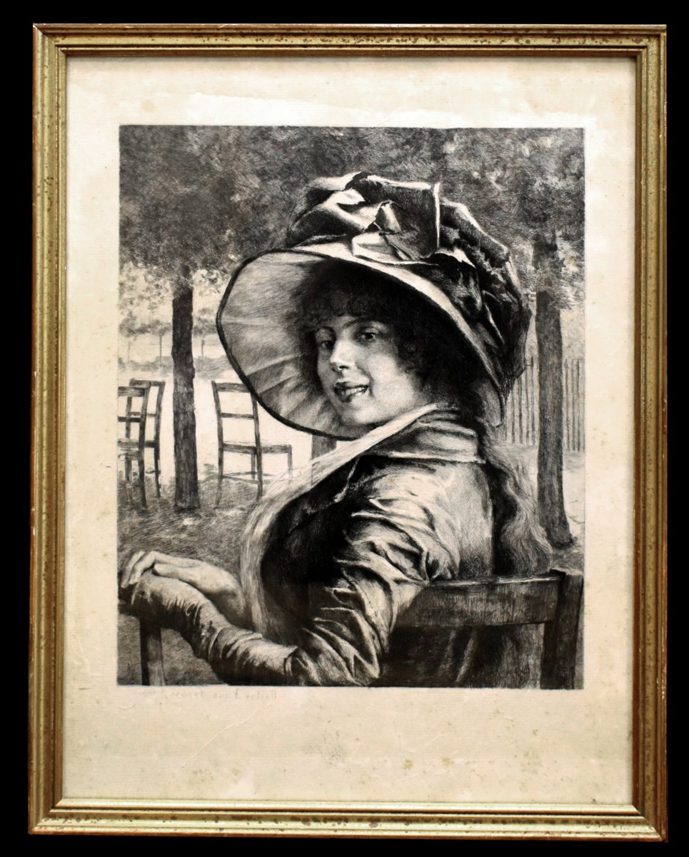 Engraving By Daniel Charles Marie Mordant, After Albert Edelfelt. Portrait Of A Young Woman -photo-2