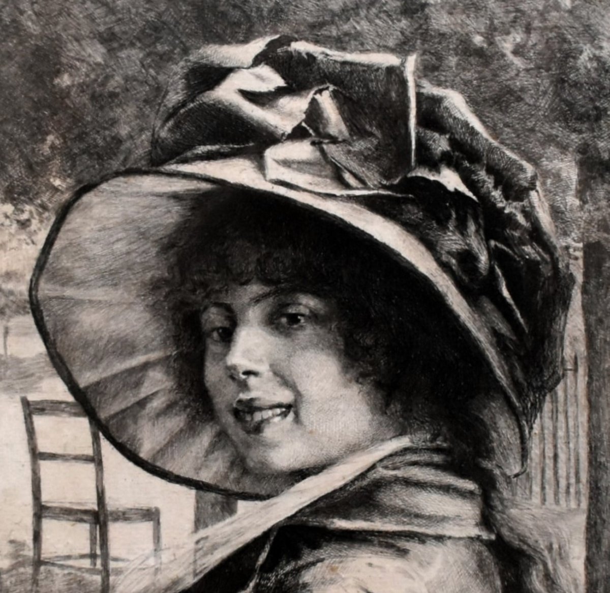 Engraving By Daniel Charles Marie Mordant, After Albert Edelfelt. Portrait Of A Young Woman -photo-3