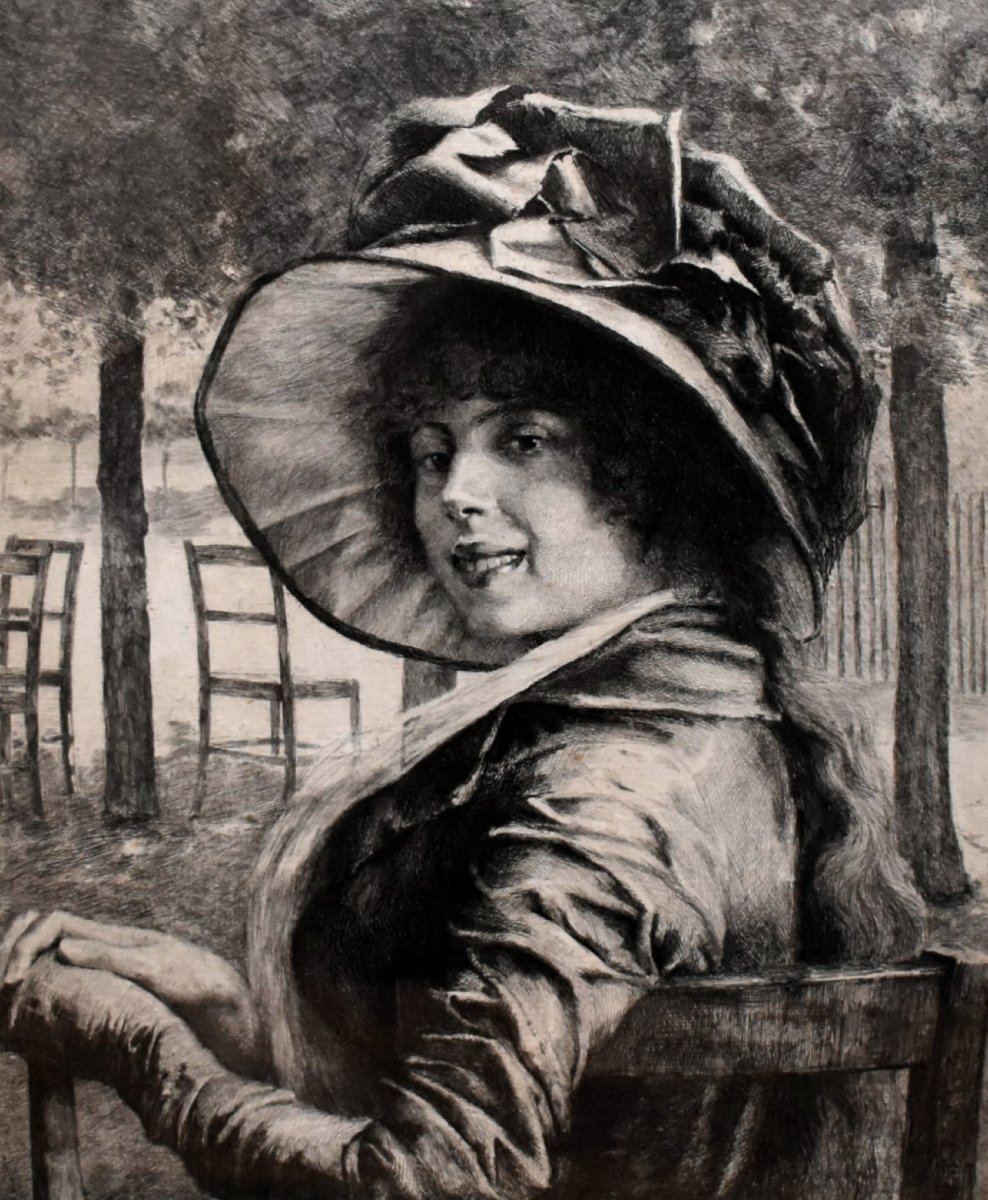 Engraving By Daniel Charles Marie Mordant, After Albert Edelfelt. Portrait Of A Young Woman 