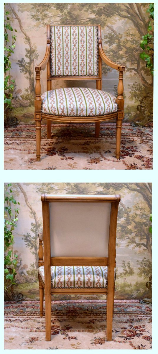 Paire De Fauteuils De Style Directoire, Sièges à Garniture Tapisserie Aux Petits Points, -photo-3