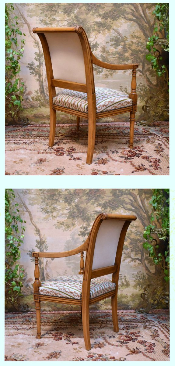 Paire De Fauteuils De Style Directoire, Sièges à Garniture Tapisserie Aux Petits Points, -photo-4