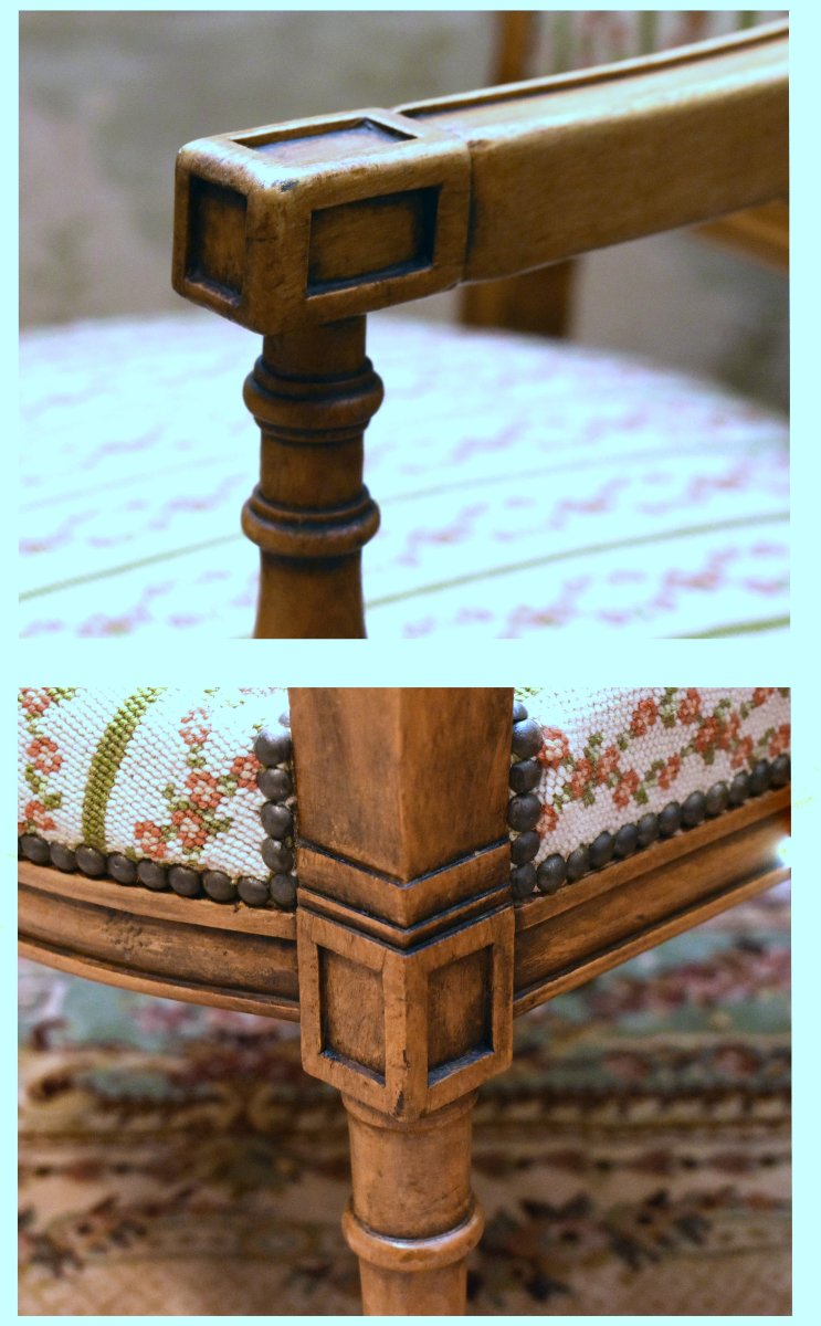 Paire De Fauteuils De Style Directoire, Sièges à Garniture Tapisserie Aux Petits Points, -photo-6