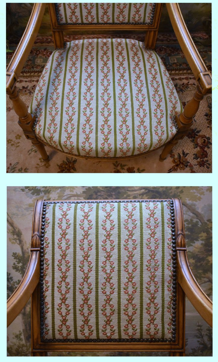 Paire De Fauteuils De Style Directoire, Sièges à Garniture Tapisserie Aux Petits Points, -photo-7