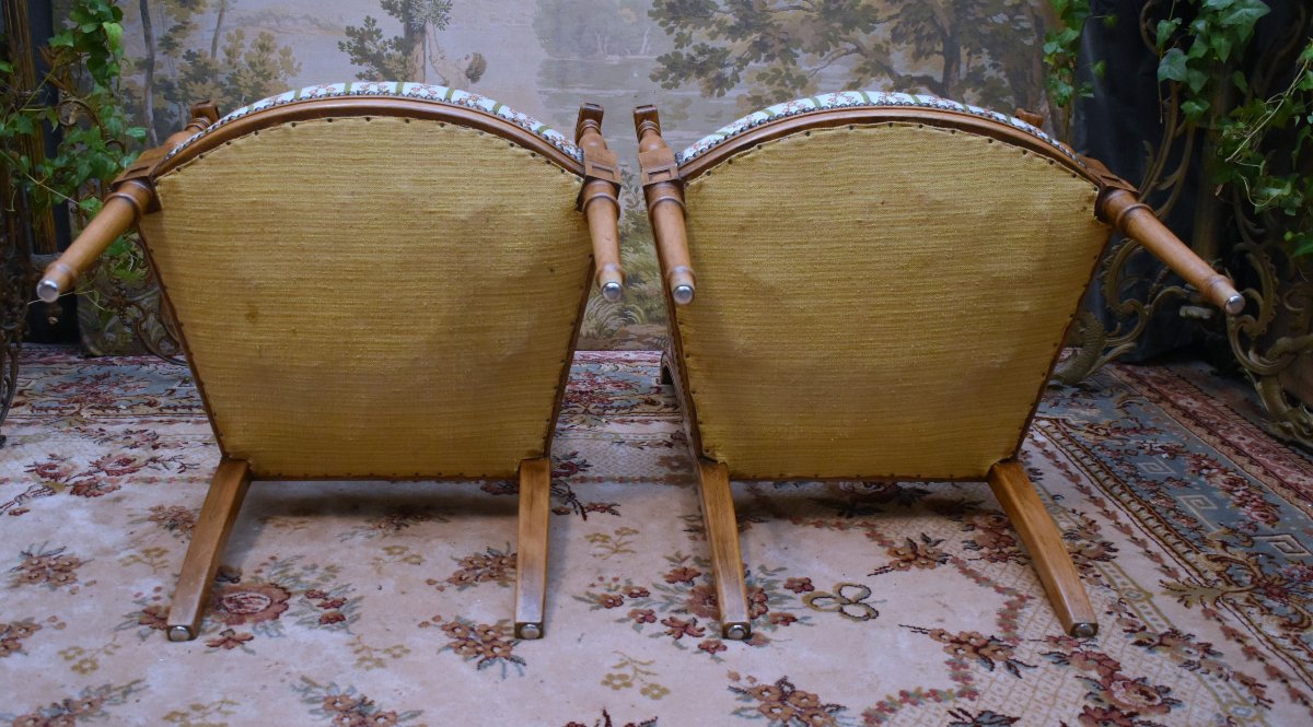 Paire De Fauteuils De Style Directoire, Sièges à Garniture Tapisserie Aux Petits Points, -photo-8