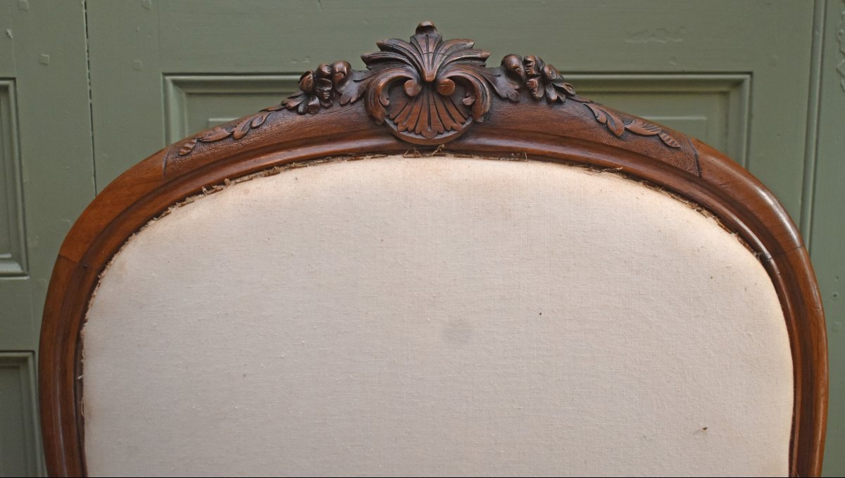 Large Louis XV-style Armchair In Walnut, With A Flat “à La Reine” Backrest, 19th Century-photo-2