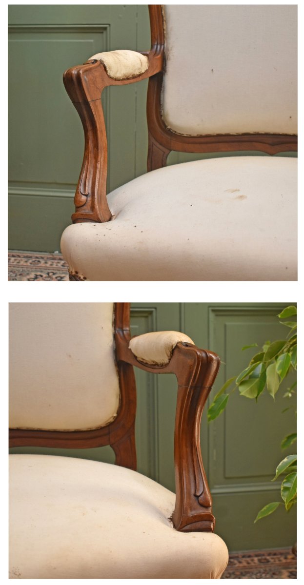 Large Louis XV-style Armchair In Walnut, With A Flat “à La Reine” Backrest, 19th Century-photo-4