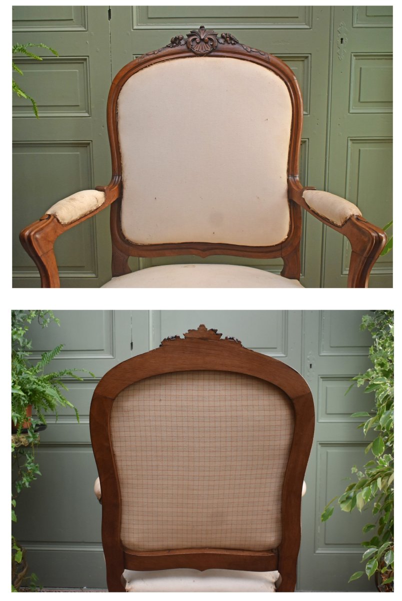 Large Louis XV-style Armchair In Walnut, With A Flat “à La Reine” Backrest, 19th Century-photo-7