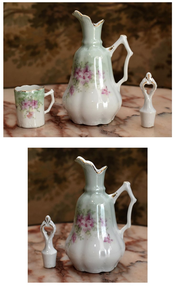 Limoges Porcelain Liqueur Set With Floral Design, Including 6 Glasses, 1 Decanter, And 1 Tray-photo-7