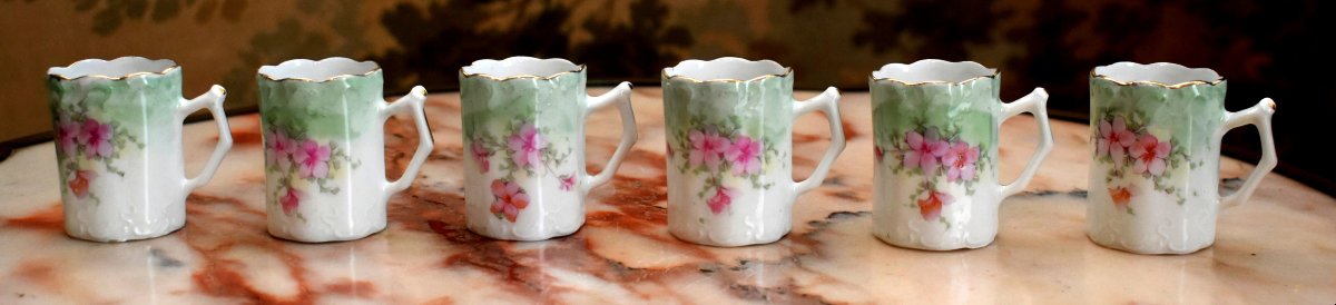 Limoges Porcelain Liqueur Set With Floral Design, Including 6 Glasses, 1 Decanter, And 1 Tray-photo-8