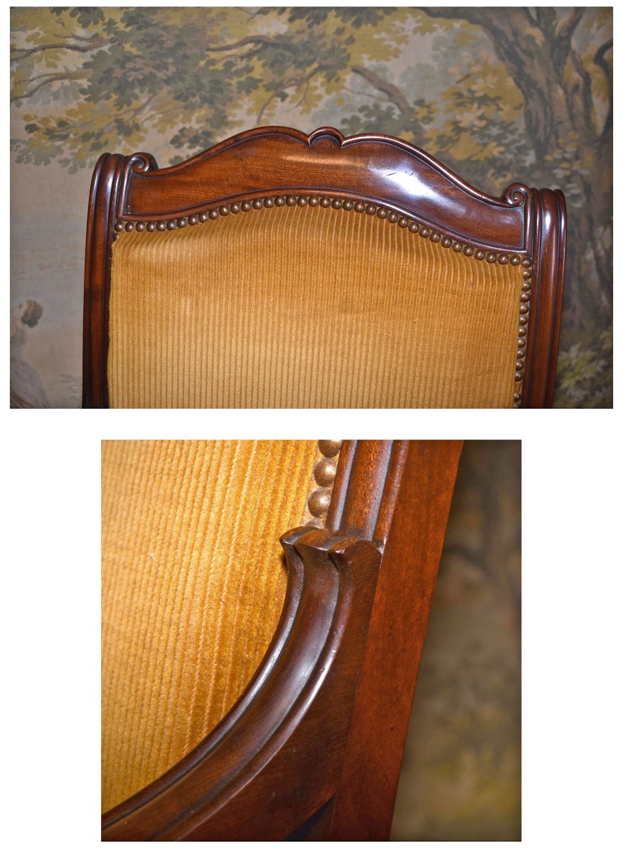 Paire de fauteuils en acajou et placage d'acajou , époque Restauration , XIXème , tissu velour-photo-4