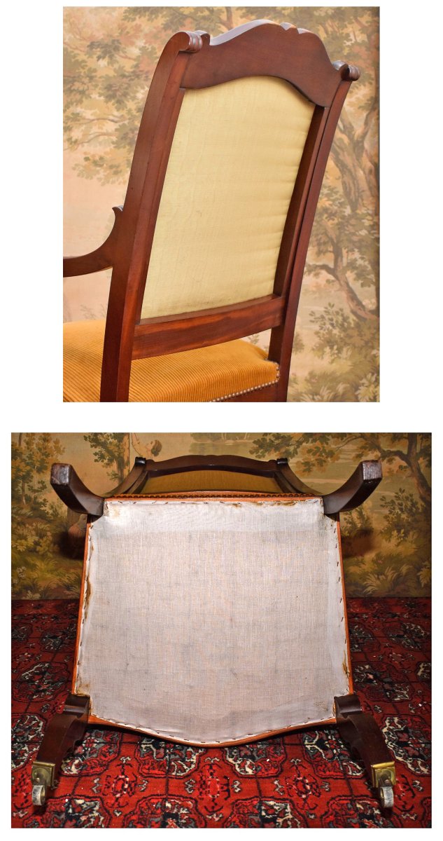 Paire de fauteuils en acajou et placage d'acajou , époque Restauration , XIXème , tissu velour-photo-8