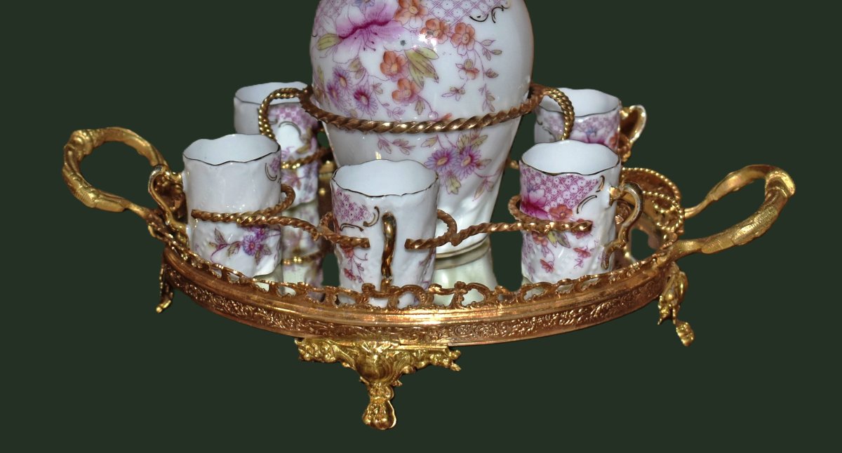 Service à Liqueur En Porcelaine De Limoges , Plateau à Fond De Miroir, serviteur pour liqueur-photo-1