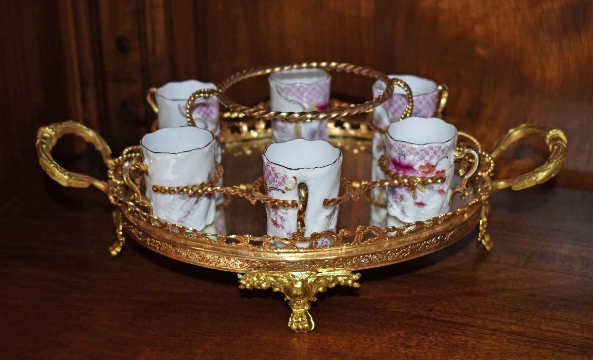 Service à Liqueur En Porcelaine De Limoges , Plateau à Fond De Miroir, serviteur pour liqueur-photo-3
