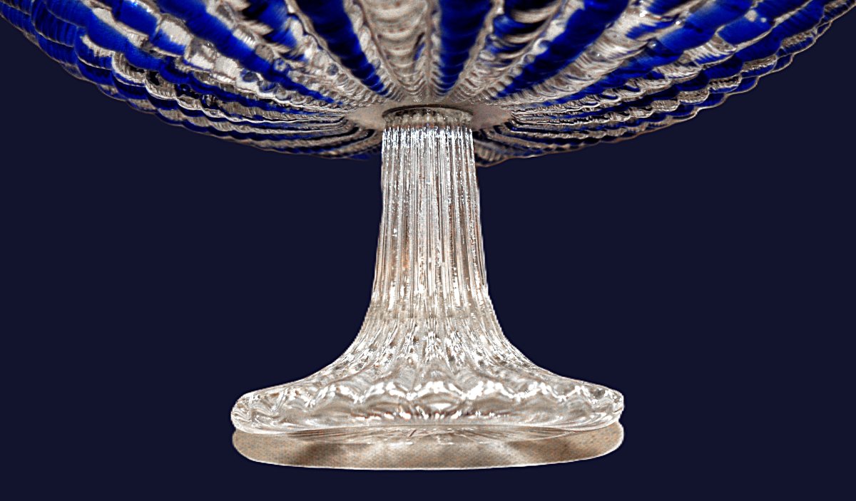 Grande coupe  en cristal  de couleur blanc et bleu Sur Pied Douche , centre de table bicolore-photo-2