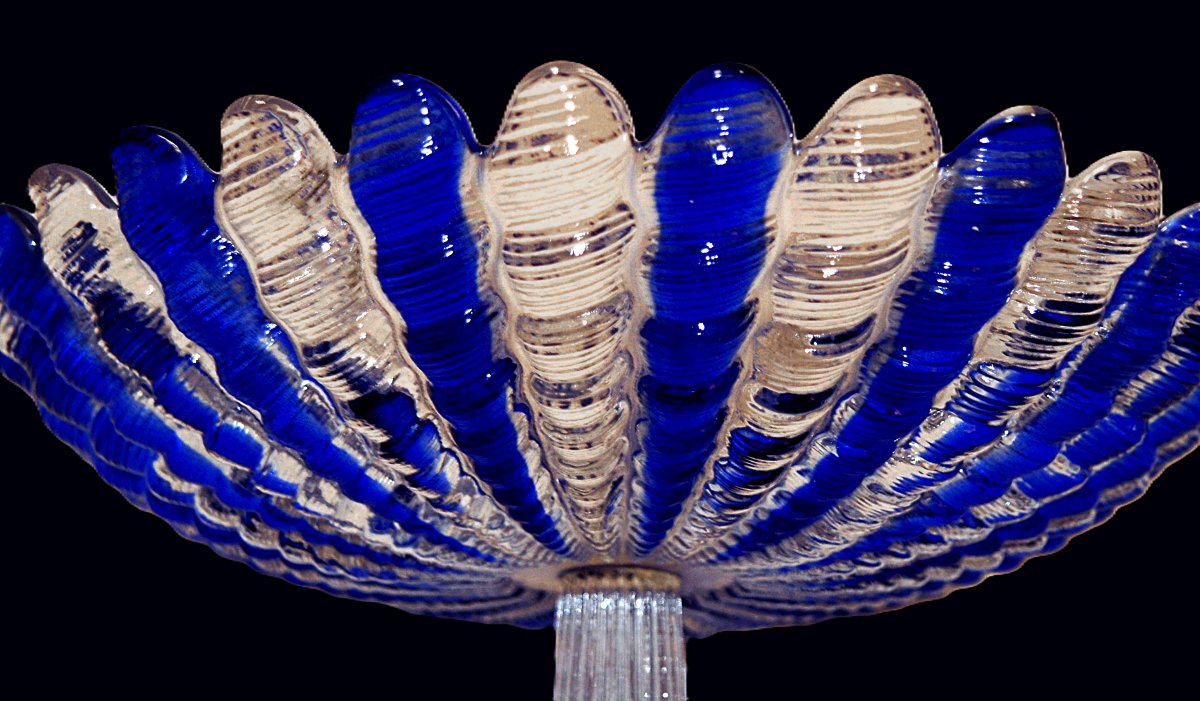 Grande coupe  en cristal  de couleur blanc et bleu Sur Pied Douche , centre de table bicolore-photo-3