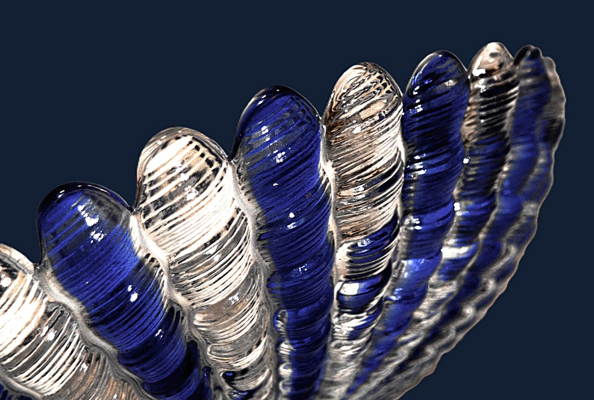 Grande coupe  en cristal  de couleur blanc et bleu Sur Pied Douche , centre de table bicolore-photo-5