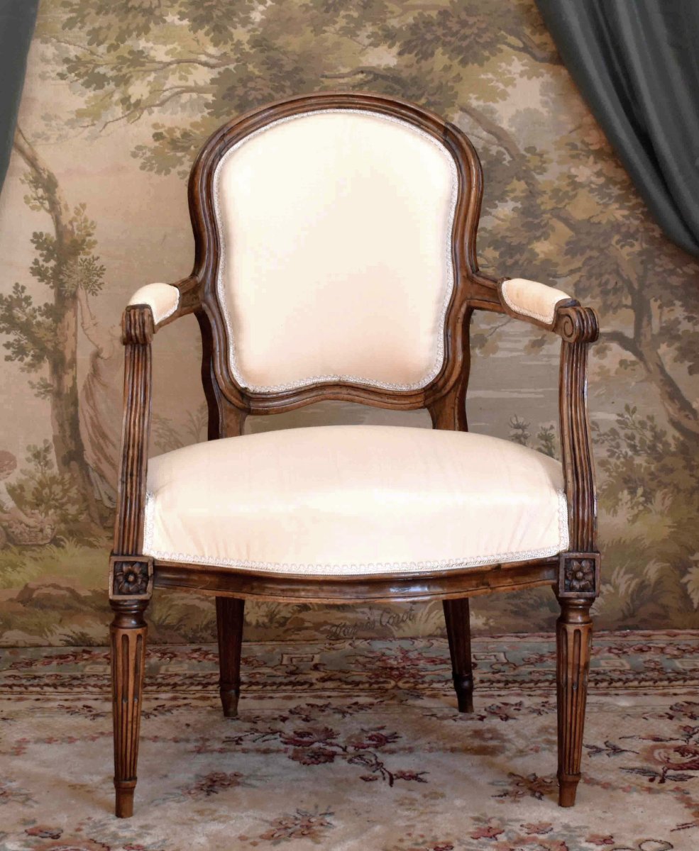Fauteuil Cabriolet  Transition Louis XV -  Louis XVI  En Hêtre Patiné, époque XVIIIe  Siècle-photo-2