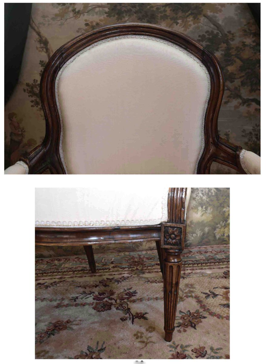Fauteuil Cabriolet  Transition Louis XV -  Louis XVI  En Hêtre Patiné, époque XVIIIe  Siècle-photo-3