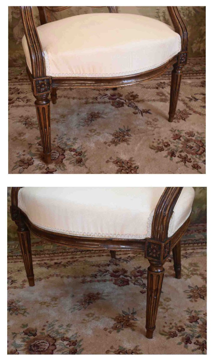Fauteuil Cabriolet  Transition Louis XV -  Louis XVI  En Hêtre Patiné, époque XVIIIe  Siècle-photo-7