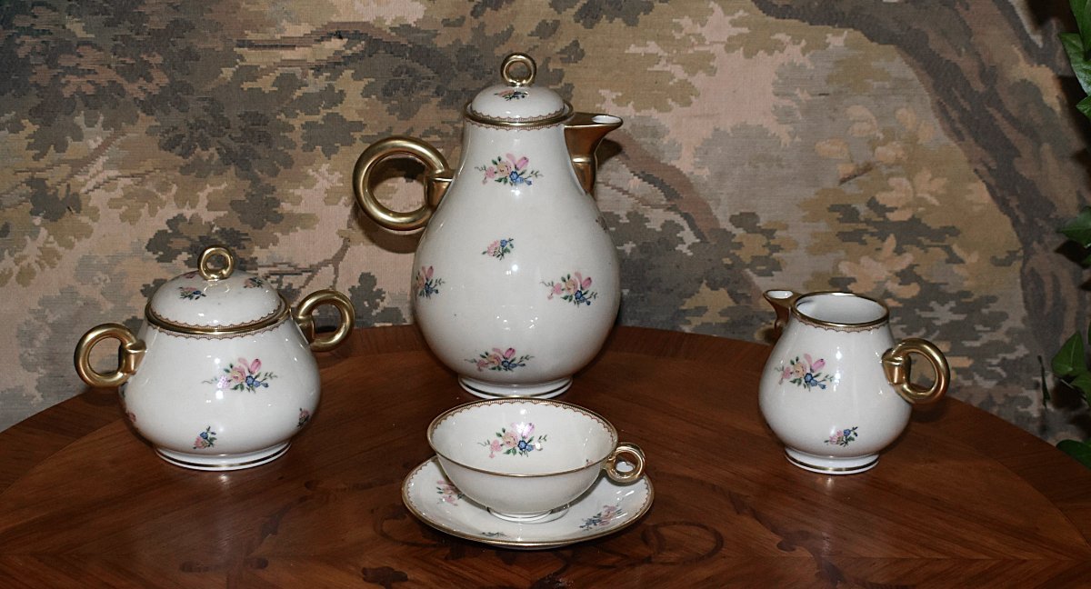 Service à Café Ou Thé En Porcelaine De Limoges Pour 10 Personnes, A. Vignaud Période 1962-photo-3