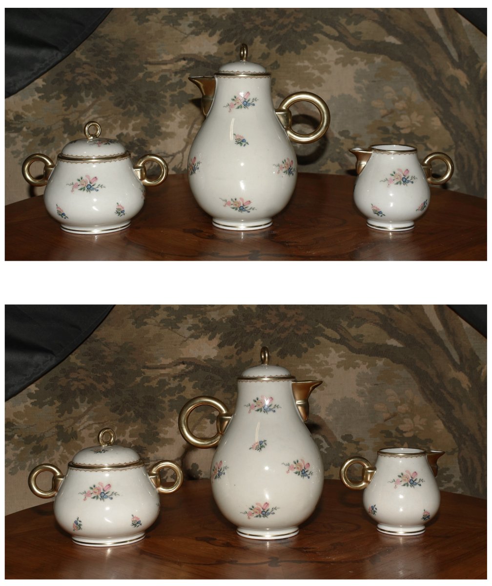 Service à Café Ou Thé En Porcelaine De Limoges Pour 10 Personnes, A. Vignaud Période 1962-photo-1
