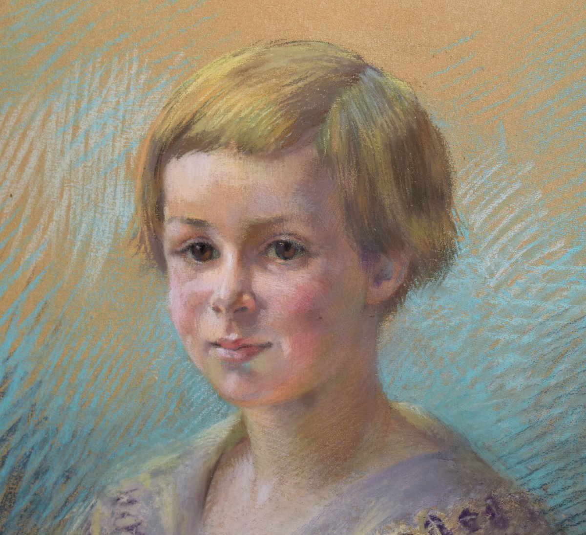 Jeanne Dangon 1873–1949. Pastel, Portrait Of A Young Child, Oval Gilded Frame With A Louis XVI Bow  -photo-4