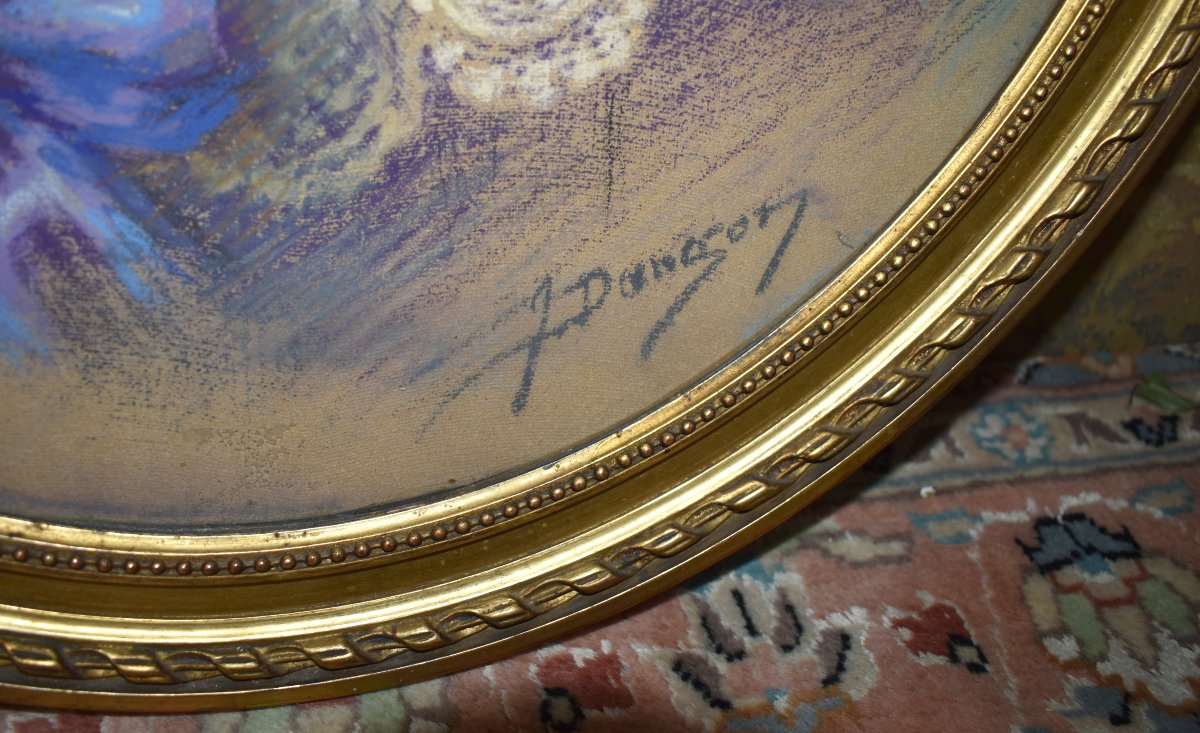 Jeanne Dangon 1873–1949. Pastel, Portrait Of A Young Child, Oval Gilded Frame With A Louis XVI Bow  -photo-7