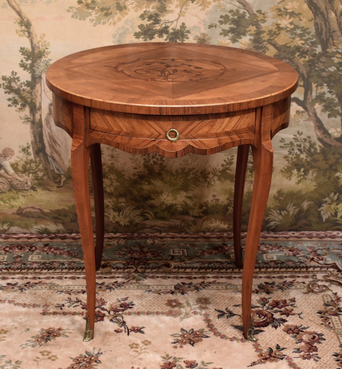 Louis XV-style Inlaid Side Table, Coffee Table, Center Table, Side Table, Marquetry And Curling -photo-1