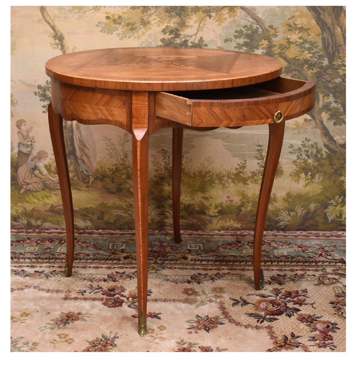 Louis XV-style Inlaid Side Table, Coffee Table, Center Table, Side Table, Marquetry And Curling -photo-2