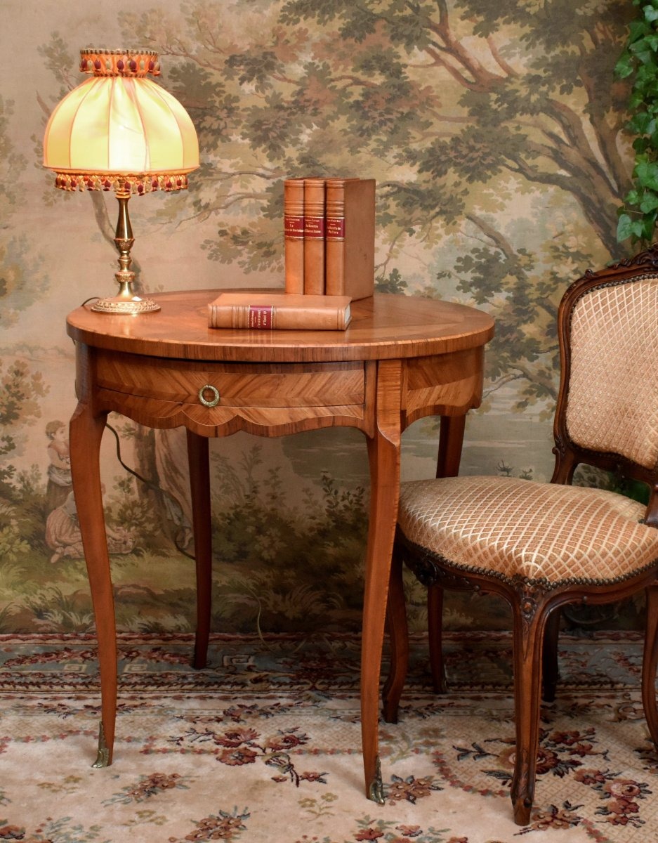 Louis XV-style Inlaid Side Table, Coffee Table, Center Table, Side Table, Marquetry And Curling 