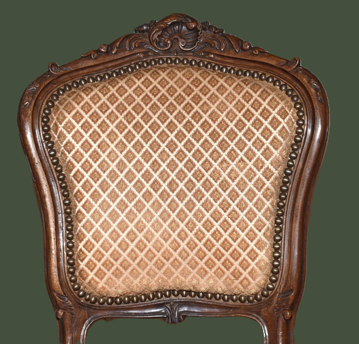 Chaise de  Style Louis XV  rocaille en Noyer , Tissu Velours . siège de salon ou chambre XIXe-photo-4