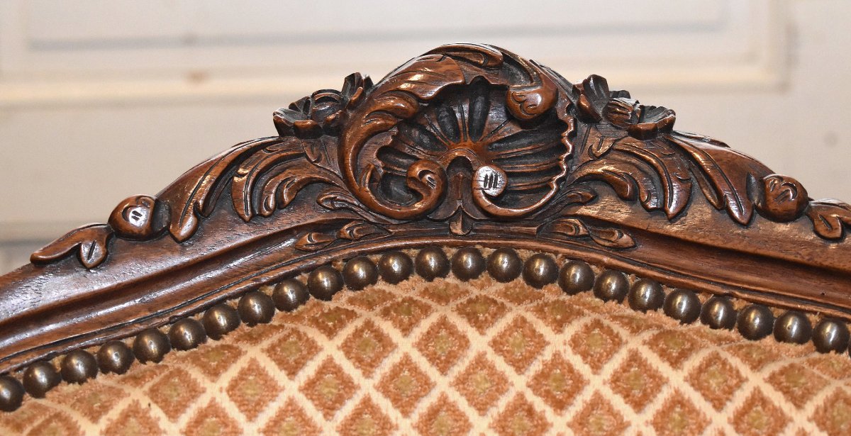 Chaise de  Style Louis XV  rocaille en Noyer , Tissu Velours . siège de salon ou chambre XIXe-photo-1