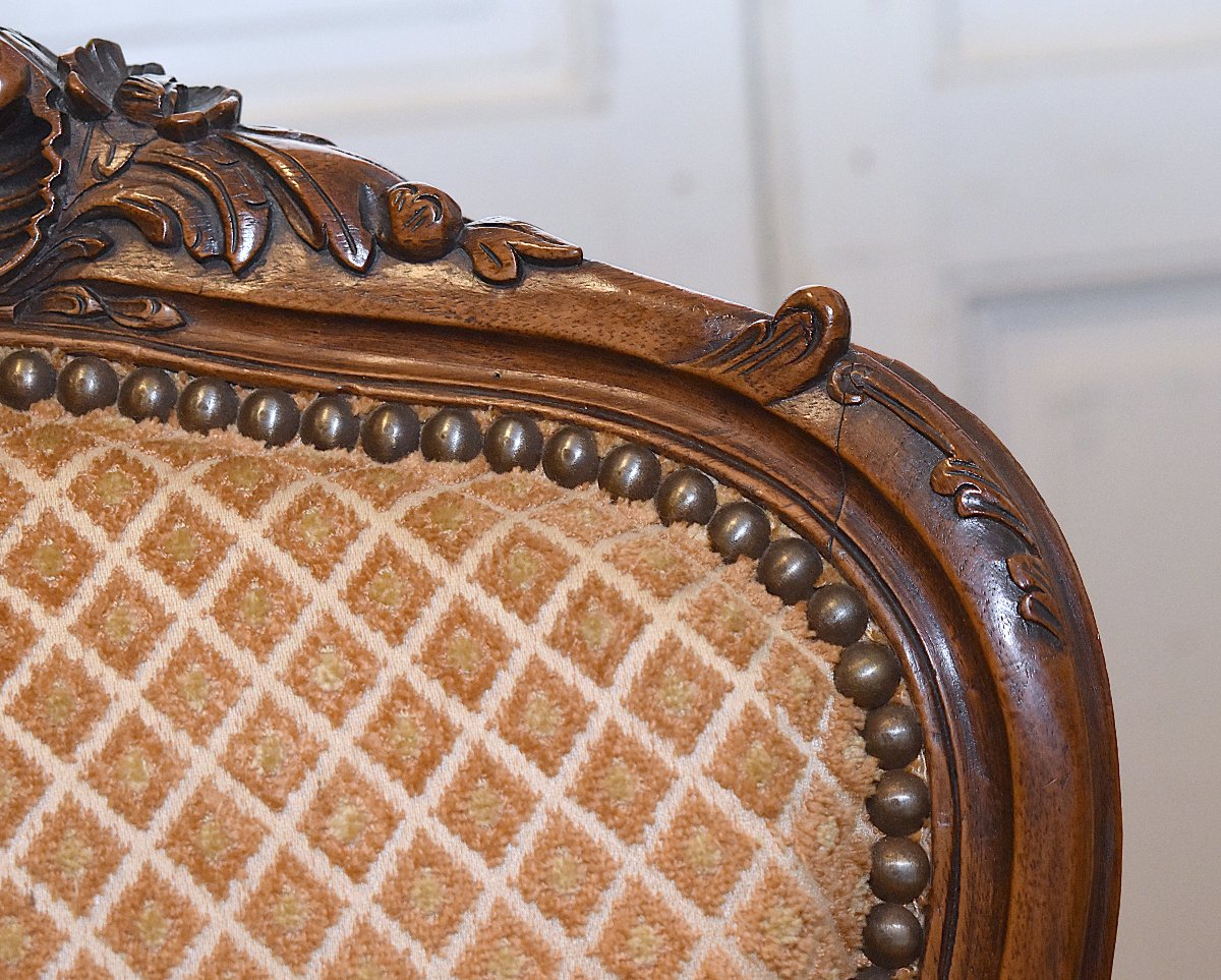 Chaise de  Style Louis XV  rocaille en Noyer , Tissu Velours . siège de salon ou chambre XIXe-photo-2