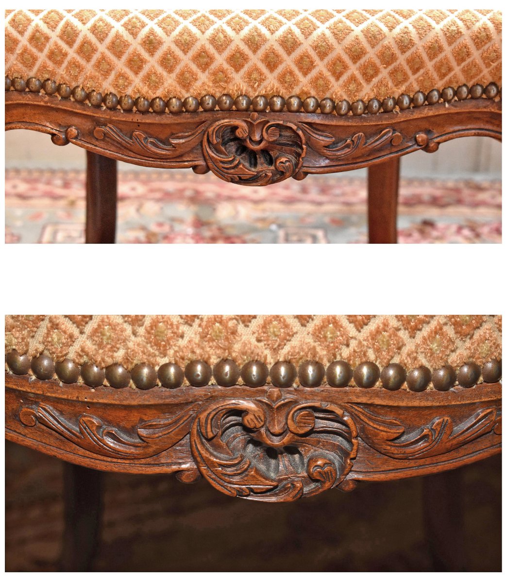 Chaise de  Style Louis XV  rocaille en Noyer , Tissu Velours . siège de salon ou chambre XIXe-photo-5