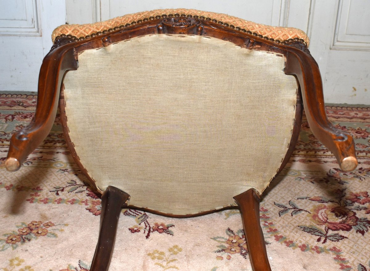 Chaise de  Style Louis XV  rocaille en Noyer , Tissu Velours . siège de salon ou chambre XIXe-photo-8